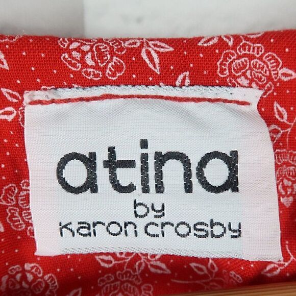 VINTAGE ATINA BY KAREN CROSBY RED FLORAL SHORT SLEEVE BUTTON DOWN MAXI DRESS - Picture 2 of 9